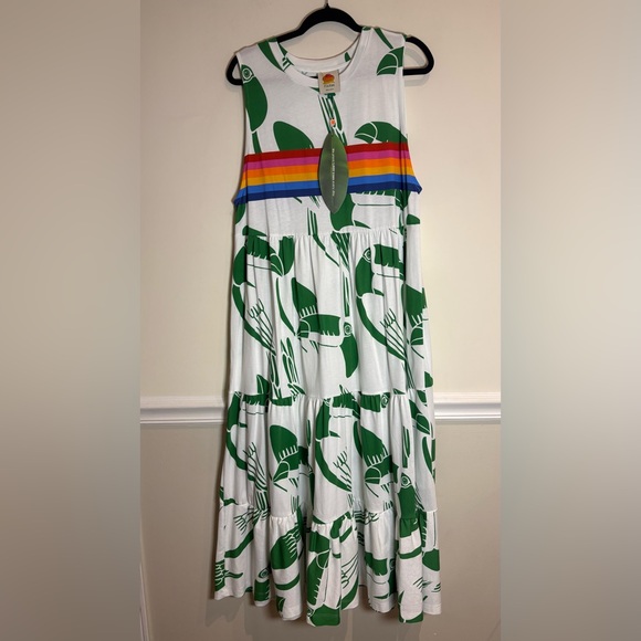 FARM RIO NWT Off-White Rainbow Toucans Organic Cotton Maxi Dress Size Large - Picture 5 of 9